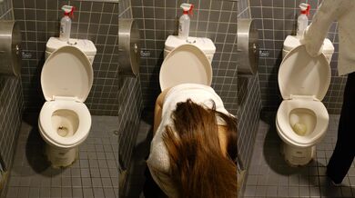 【精品厕拍】全景真实偷拍公共女坐厕，数位年轻小姐姐方便，火气有点大啊，尿的很黄(6V) (3)